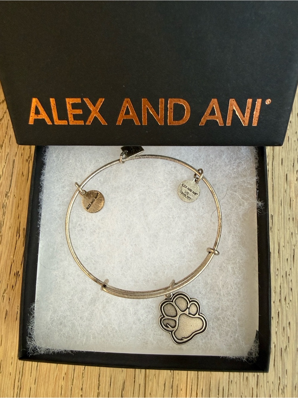 Alex and Ani Silver paw print charm bracelet